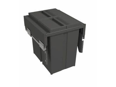 Pull-out waste bin with plastic lid, 2 x 29 litre bins, for 450mm cabinet, Orion Grey
